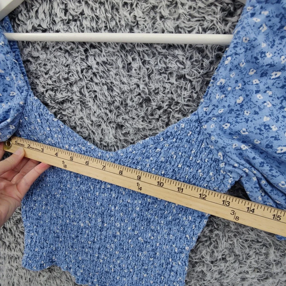 Abercrombie Fitch Womens Cottage Milkmaid Linen Blend Smocked Top M Blue Crop